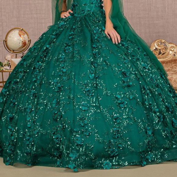 NEW OFF THE SHOULDER SLEEVELESS BALL GOWN WITH MESH CAPE & LACE UP BACK GL3101 - Picture 6 of 11